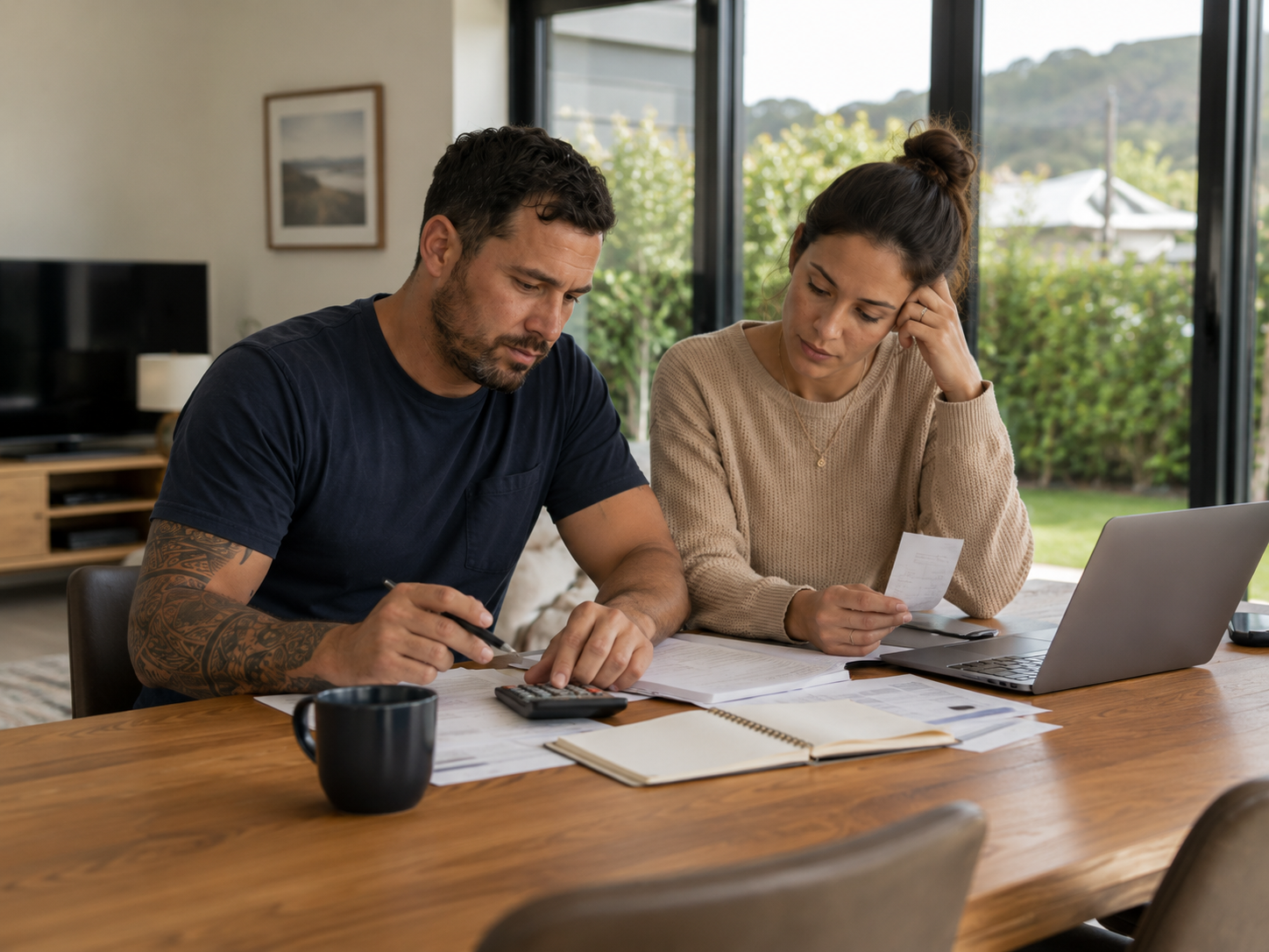 Couple planning household budget and cover options